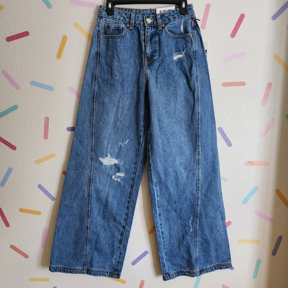 Jenee Naylor High-Rise Distressed Wide Leg Jeans NWT Future Collective - Picture 6 of 16